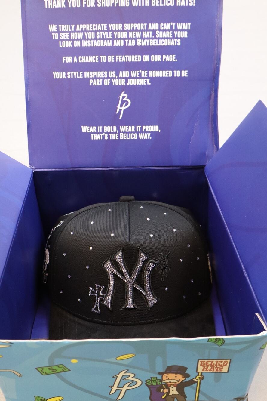 NEW Belico Hats Black NY Yankee Barbed Wire Angel Patron Rhinestone Snapback Cap